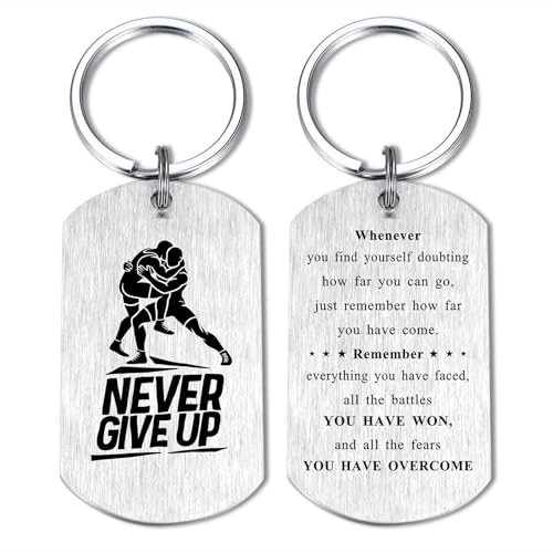 Alotozo Wrestling Gifts - Wrestling Keychain for Teens Boys, Never Give Up Inspirational Key Chain Gift for Wrestlers Athletes, Christmas Graduation Birthday - Image 1