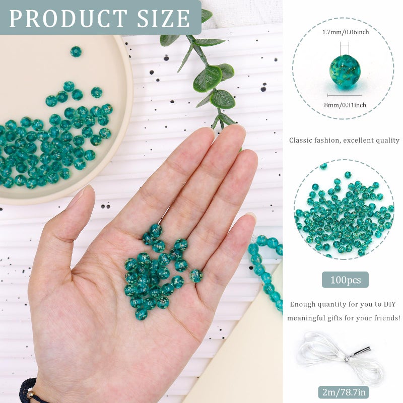 Gaiett 100 PCS 8mm Glow in The Dark Beads,Lake Blue Round Luminous Bead Bracelet Beads for Jewelry Making,Earring Spacer Bead,DIY Crafts - Image 2