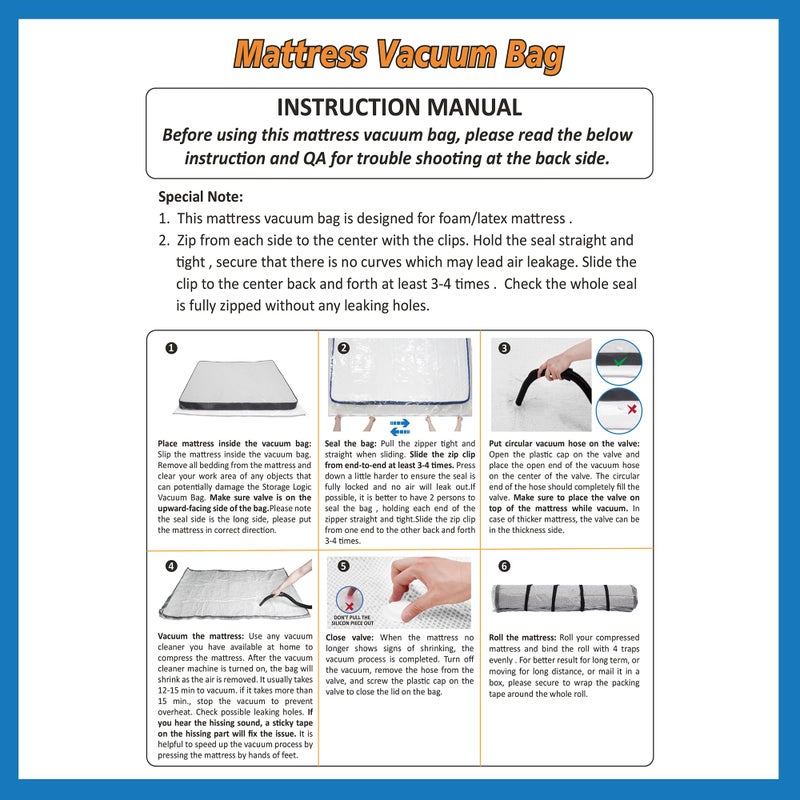 Storage Logic Queen/Full/Full-XL Foam Mattress Vacuum Bag for Moving, Vacuum Seal Mattress Bag with Straps - Image 5