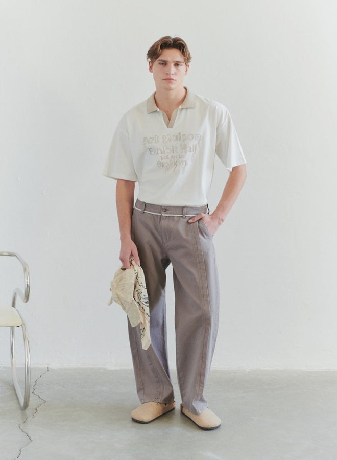 trendyol Limited Edition Ecru Oversize/Wide Cut Special Embroidered Polo Neck T-shirt - Image 1