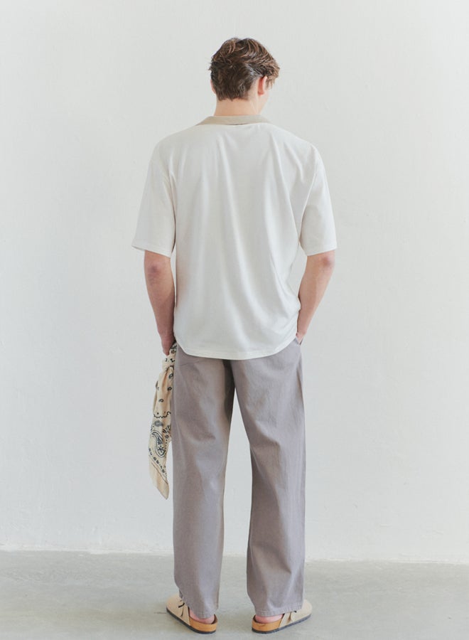 trendyol Limited Edition Ecru Oversize/Wide Cut Special Embroidered Polo Neck T-shirt - Image 3