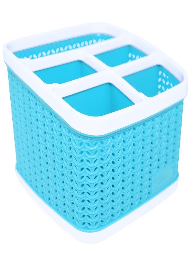 MORVI Minty Plastic Multipurpose Desk Organizer With 5 Compartments|For Home,Kitchen,Bathroom,Parlour,Office|Pen Stand,Cutlery,Stationary,Cosmetic,Tooth Brush|Set Of 1|Blue - Image 1