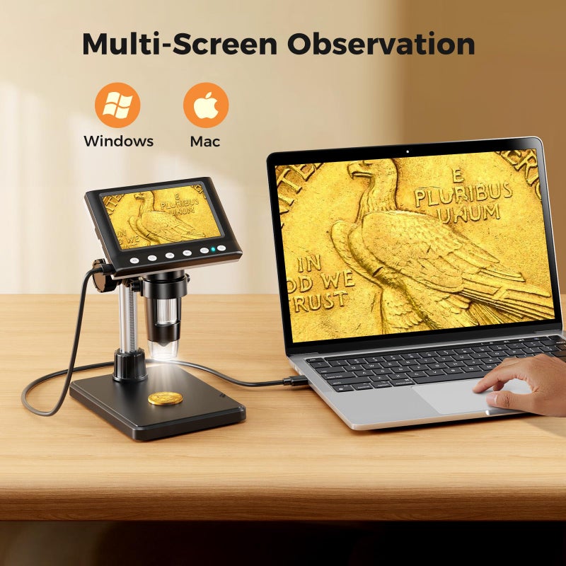 Aikokkl 4.3 Inch LCD Digital Coin Microscope, 1000X USB Magnifier with 8 Adjustable LED Lights for Coin Inspection, Electronics Repair, Soldering, Windows/Mac Compatible, 1080P - Image 5