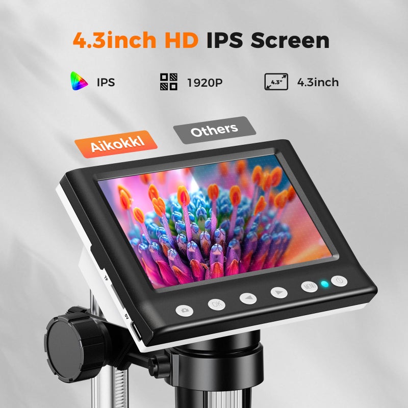 Aikokkl 4.3 Inch LCD Digital Coin Microscope, 1000X USB Magnifier with 8 Adjustable LED Lights for Coin Inspection, Electronics Repair, Soldering, Windows/Mac Compatible, 1080P - Image 3