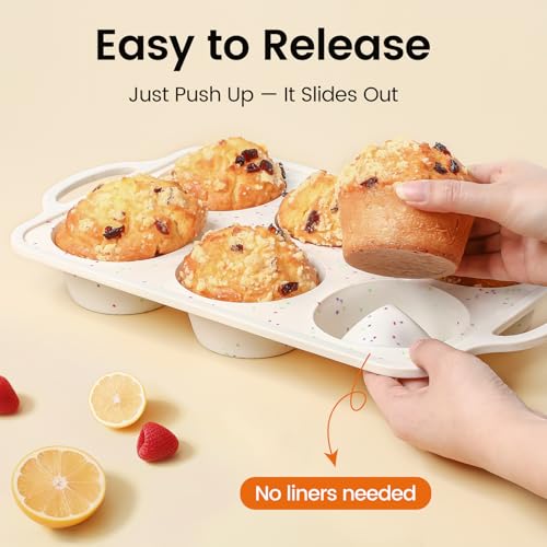 Fimary Silicone Jumbo Muffin Pan with Metal Frame, Non Stick Food Grade Silicone Large Muffin Pan Set of 2, with Handles 6 Cup,BPA-Free and Dishwasher Safe, Jumbo Cupcake Pans - Image 3