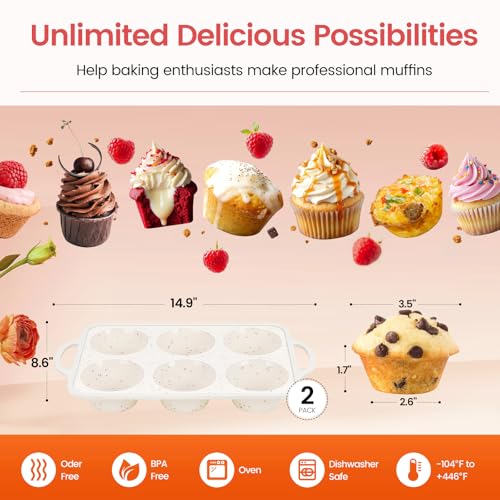 Fimary Silicone Jumbo Muffin Pan with Metal Frame, Non Stick Food Grade Silicone Large Muffin Pan Set of 2, with Handles 6 Cup,BPA-Free and Dishwasher Safe, Jumbo Cupcake Pans - Image 5