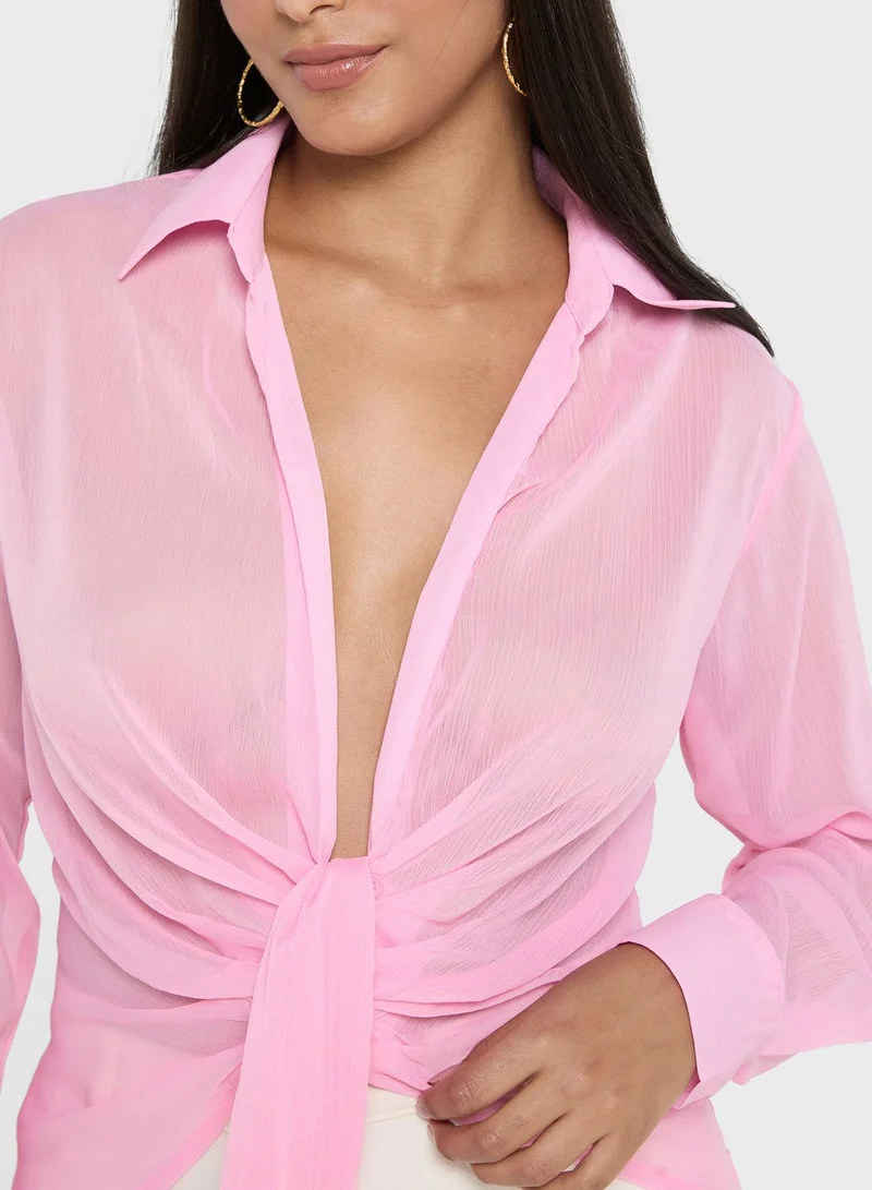 ELLA  Sheer Tie Up Shirt for Women | Best Price UAE