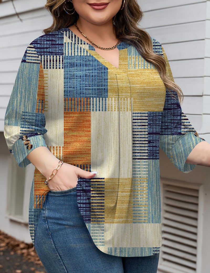 TFSDOD Plus Size Tops for Women Casual Tunic 3/4 Length Sleeve Blouses V Neck Loose T Shirt Spring Tops for Women 3X - Image 4