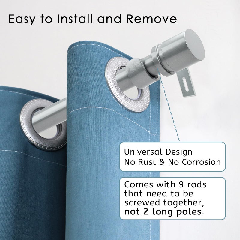 Byondeth Curtain Rods for Windows 16 to 144 Inches Adjustable Length 1 Inch Diameter Window Curtain Rod with Aluminium End Cap, Silver Gray - Image 2