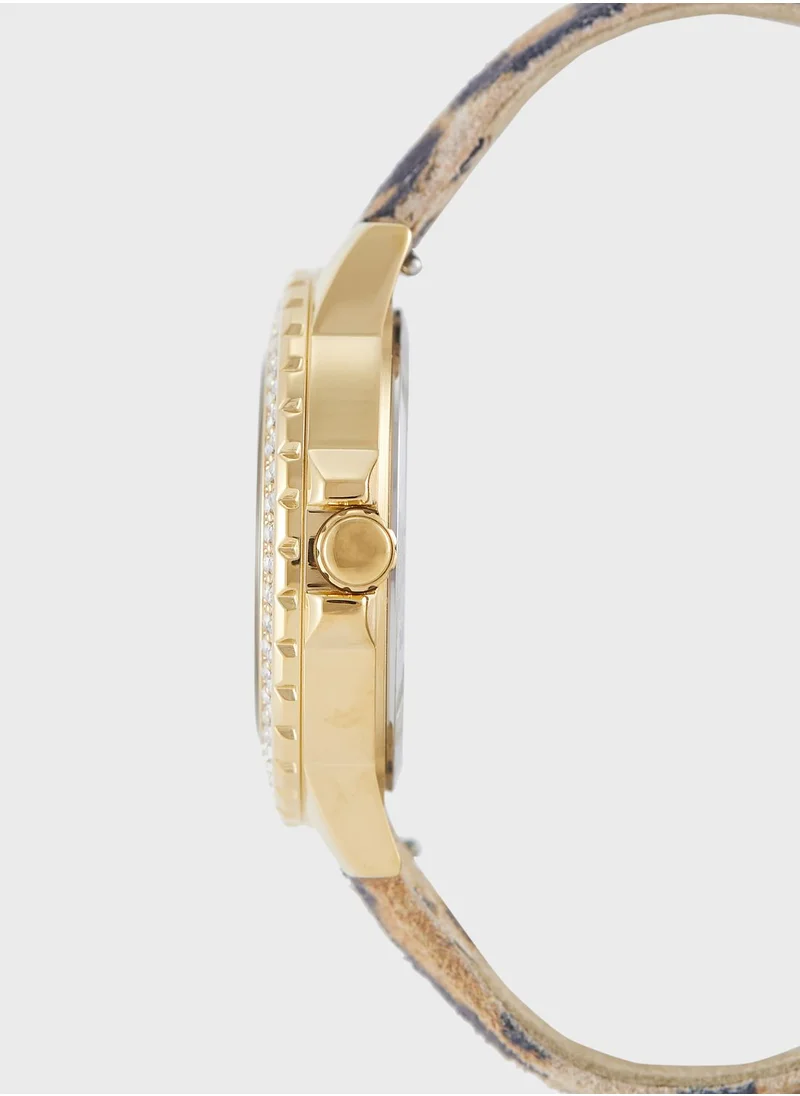 GUESS Crown Jewel Lather Strap Analog Watch