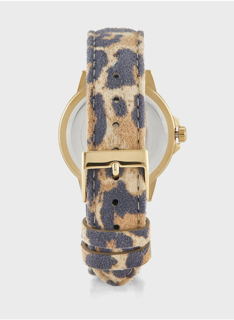 GUESS Crown Jewel Lather Strap Analog Watch