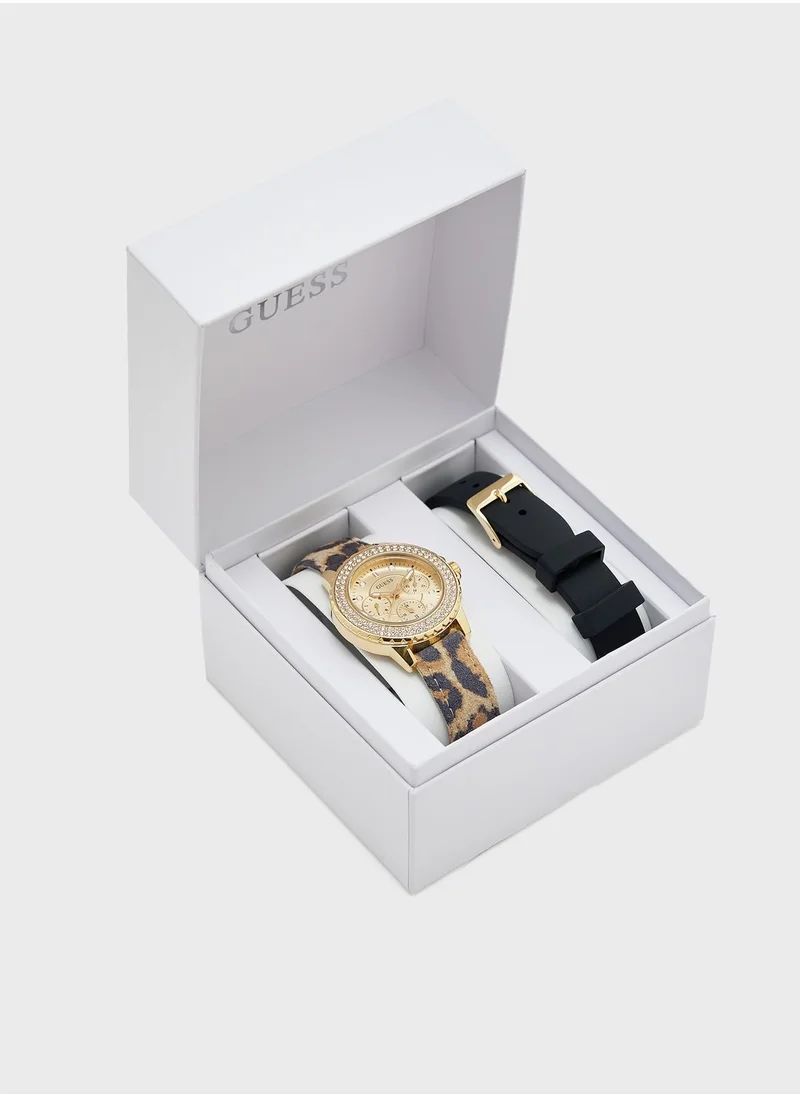 GUESS Crown Jewel Lather Strap Analog Watch