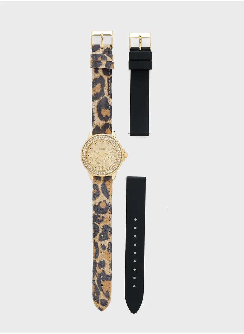 GUESS Crown Jewel Lather Strap Analog Watch