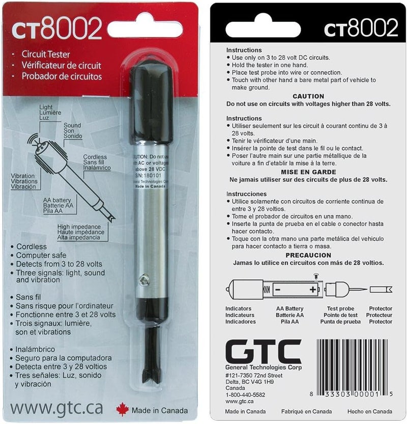 GTC CT8002 Cordless Circuit Tester - Professional Computer Safe Circuit Tester with LED and Audio Feedback - Image 4