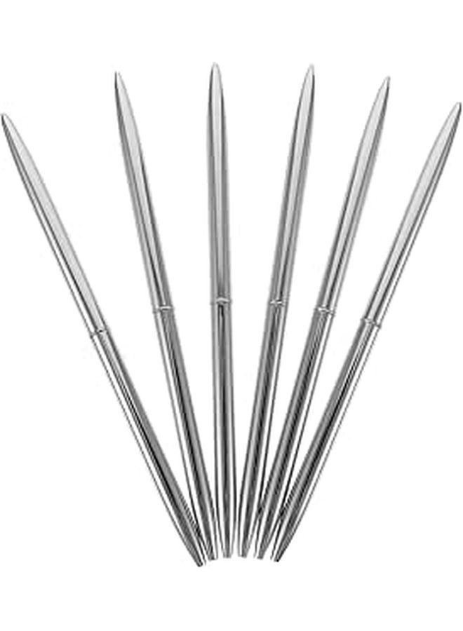 6pcs Silver Metal Ballpoint Pens Set Smooth Ink Writing Pens For Office Hotel And Home Use - Image 1