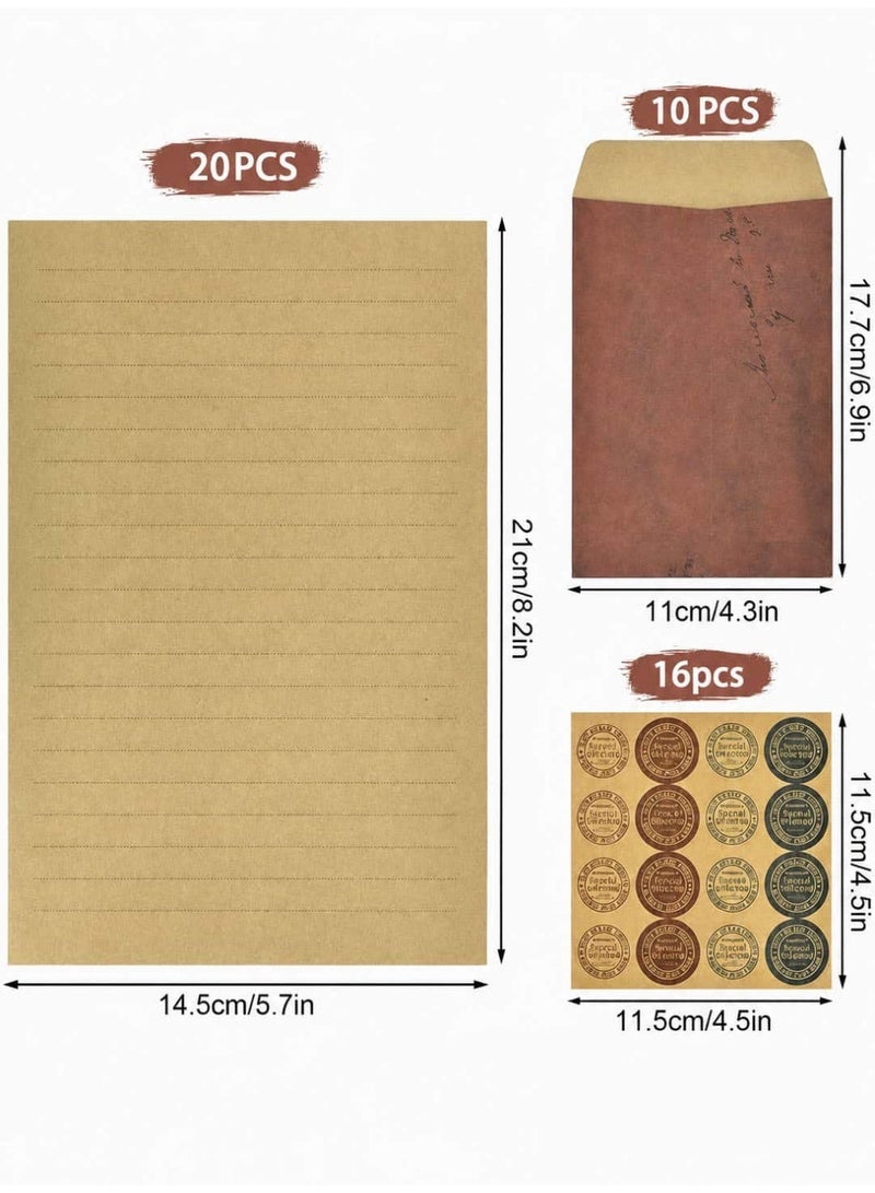 Aideli Vintage Kraft Envelope & Letter Writing Set – 10 Envelopes + 20 Writing Papers + 16 Sealing Stickers for Handmade Letters, Invitations & Gifts - Image 2