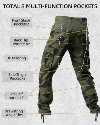 AKARMY Men's Casual Cargo Pants Military Army Camo Pants Combat Work Pants with 8 Pockets F Camo 42 - Image 4