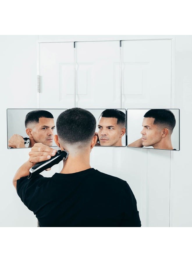 SELF-CUT SYSTEM 3 Way Mirror for Self Hair Cutting & Grooming - Tri-Fold Three Way Barber Mirror with Over the Door Mount - Ideal for Men and Women - 4.0 Portable Mini Travel Design - Image 1