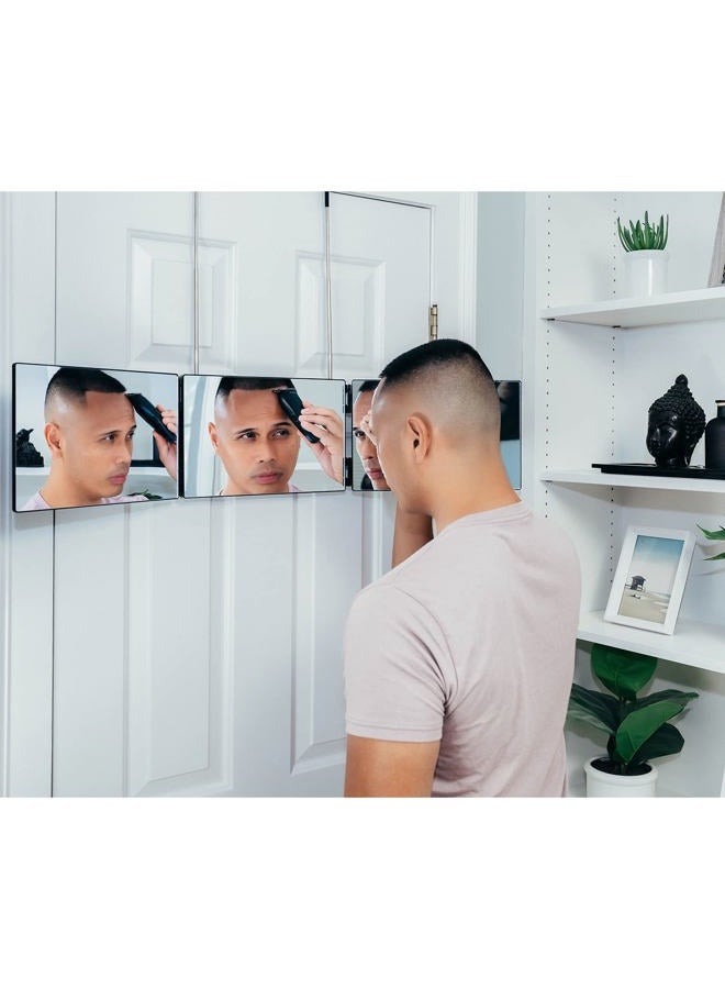 SELF-CUT SYSTEM 3 Way Mirror for Self Hair Cutting & Grooming - Tri-Fold Three Way Barber Mirror with Over the Door Mount - Ideal for Men and Women - 4.0 Portable Mini Travel Design - Image 3