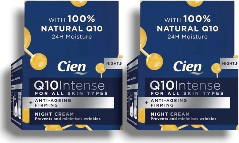 2x Cien Lidl Q10 Intense Night Cream Anti Ageing Firming Prevents Minimises Wrinkles 50mL Each