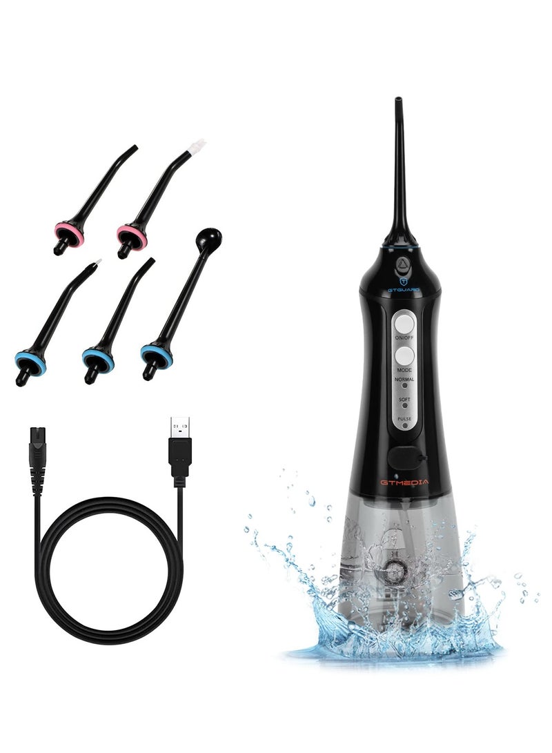 خيط مائي لاسلكي لتنظيف الأسنان، سعة 300 مل، مع 5 رؤوس و3 أوضاع، مقاوم للماء بمعيار IPX7، جهاز تنظيف أسنان محمول للتقويم، إزالة البلاك، والعناية باللثة - Image 1