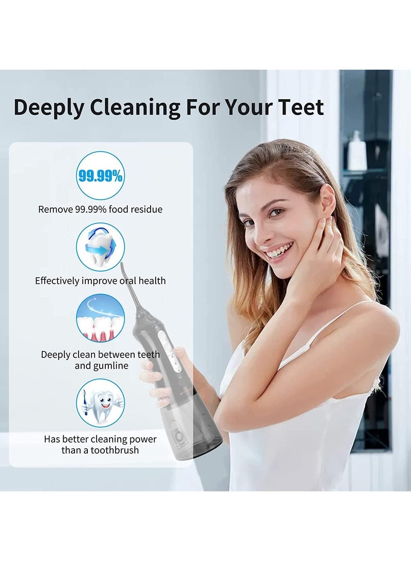 خيط مائي لاسلكي لتنظيف الأسنان، سعة 300 مل، مع 5 رؤوس و3 أوضاع، مقاوم للماء بمعيار IPX7، جهاز تنظيف أسنان محمول للتقويم، إزالة البلاك، والعناية باللثة - Image 2