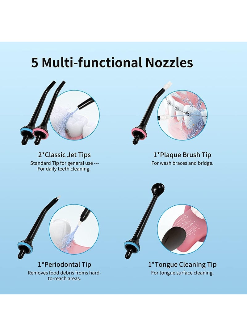 خيط مائي لاسلكي لتنظيف الأسنان، سعة 300 مل، مع 5 رؤوس و3 أوضاع، مقاوم للماء بمعيار IPX7، جهاز تنظيف أسنان محمول للتقويم، إزالة البلاك، والعناية باللثة - Image 3