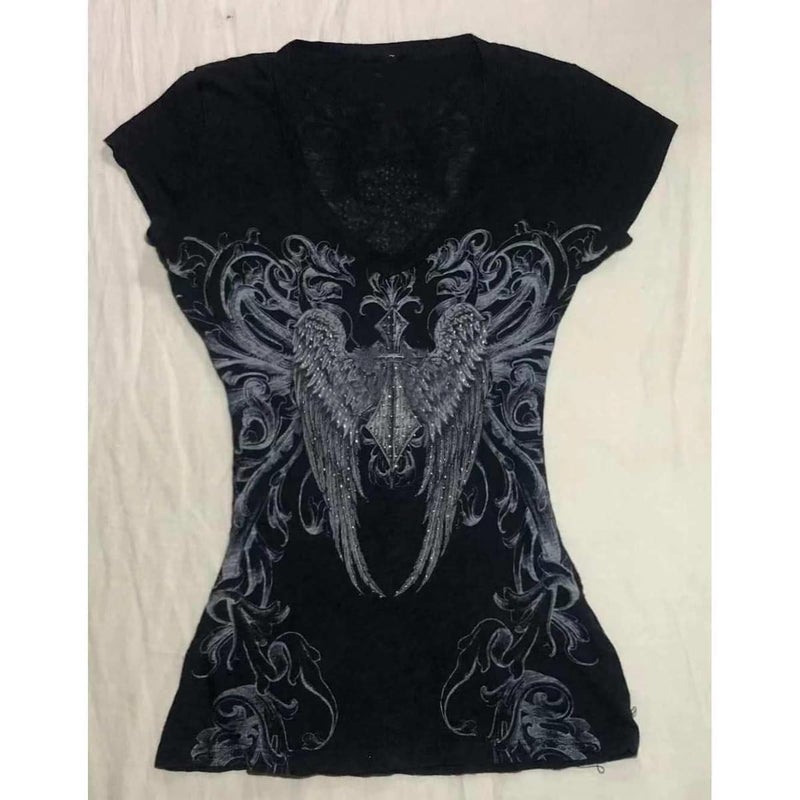 MANGMAO Grunge Shirts 2000s Clothing Women Vintage Graphic Tees Y2k Short Sleeve Goth Tops Teens Emo Clothes Streetwear (Black White,Large) - Image 4