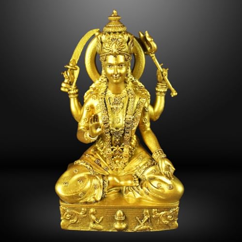NEEANN Santoshi Maa Murti for Home Temple | 4.5 Inch Polystone Idol | Devi Statue for Pooja, Mandir, Home Decor | Brass Colour, Antique Silver & White Colour (Brass Color) - Image 1