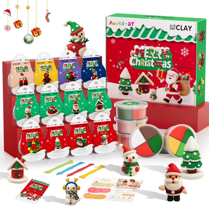 Aestd-ST Air Dry Clay Kit Christmas Theme Modeling Clay for Kids DIY Model Magic Clay with Sculpting Tools and Tutorials12 Boxes Molding Clay Ultra Light Soft NonSticky Arts and Crafts Gift for Kids - Image 3