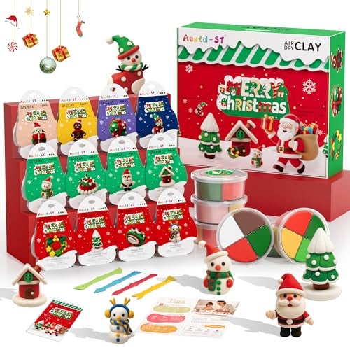 Aestd-ST Air Dry Clay Kit Christmas Theme Modeling Clay for Kids DIY Model Magic Clay with Sculpting Tools and Tutorials12 Boxes Molding Clay Ultra Light Soft NonSticky Arts and Crafts Gift for Kids - Image 1