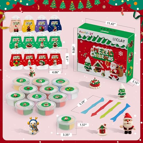 Aestd-ST Air Dry Clay Kit Christmas Theme Modeling Clay for Kids DIY Model Magic Clay with Sculpting Tools and Tutorials12 Boxes Molding Clay Ultra Light Soft NonSticky Arts and Crafts Gift for Kids - Image 5