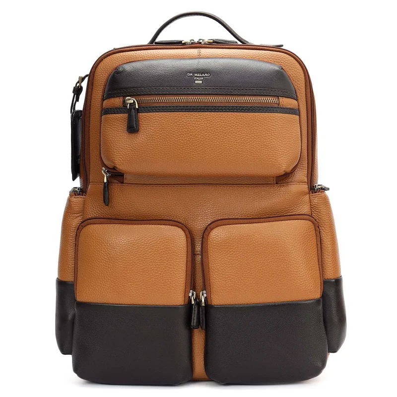 دا ميلانو Wax Plain Leather Backpack - Caramel