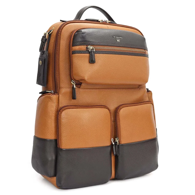 دا ميلانو Wax Plain Leather Backpack - Caramel