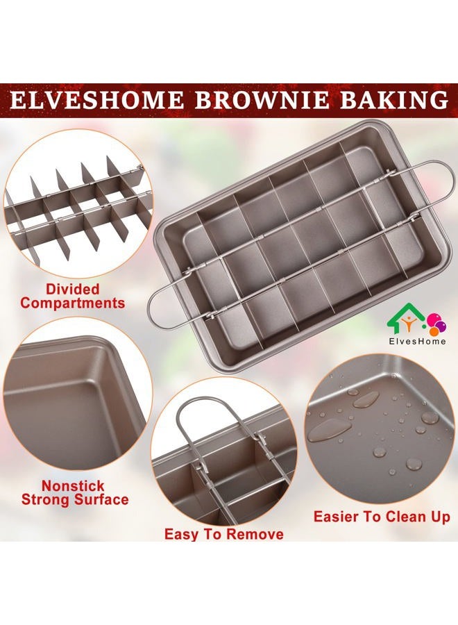 ElvesHome صينية براوني مع فواصل، صينية خبز براوني غير لاصقة، صينية خبز من الصلب الكربوني 18 مقسمة مسبقًا مع مقابض للخبز في الفرن، قالب مربع لصينية براوني لخبز الكعك والبسكويت والمافن، 12X8X2'' - Image 3