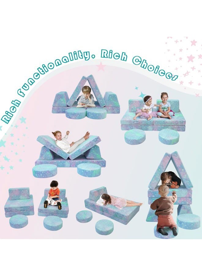 MeMoreCool Toddler Play Couch, 8-Piece Modular Kids Couch Set with Glow in the Dark Colorful Star Design, Convertible Foam Kids Sofa with Washable Plush Cover for Playroom Bedroom, Ages 3+ - Image 4