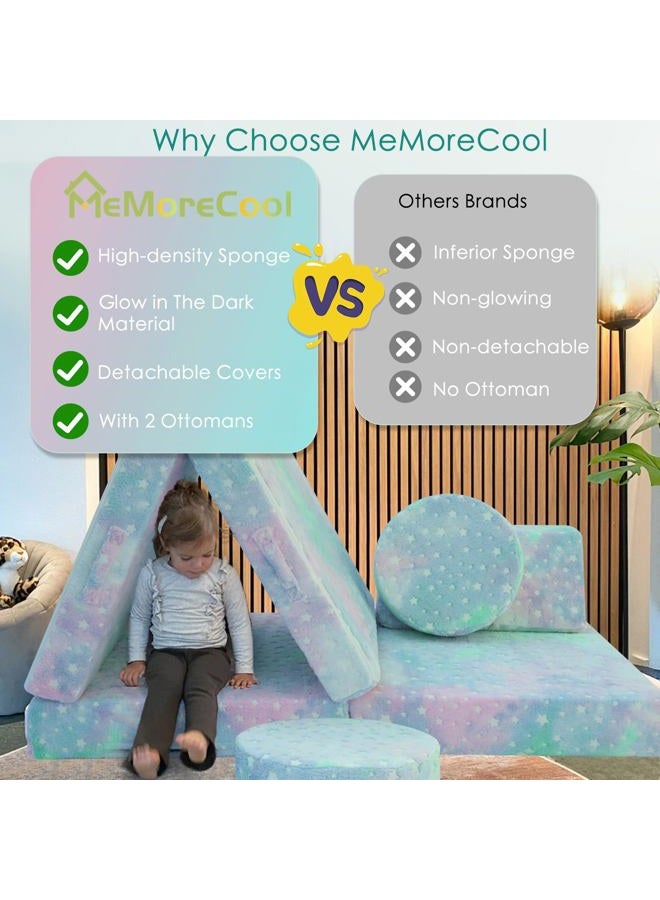 MeMoreCool Toddler Play Couch, 8-Piece Modular Kids Couch Set with Glow in the Dark Colorful Star Design, Convertible Foam Kids Sofa with Washable Plush Cover for Playroom Bedroom, Ages 3+ - Image 5