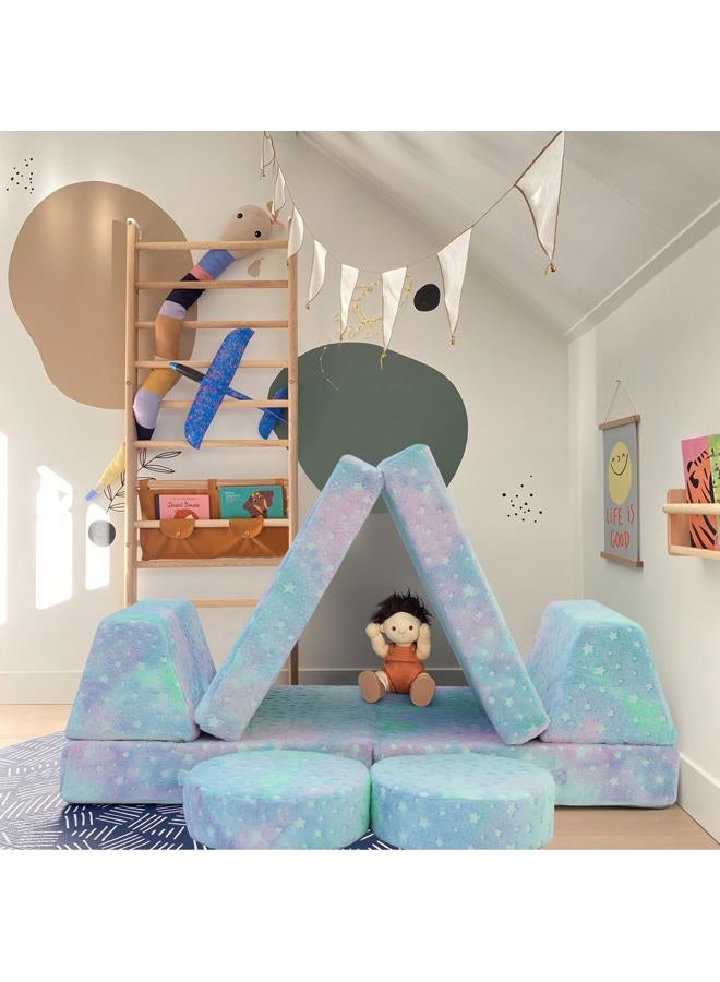 MeMoreCool Toddler Play Couch, 8-Piece Modular Kids Couch Set with Glow in the Dark Colorful Star Design, Convertible Foam Kids Sofa with Washable Plush Cover for Playroom Bedroom, Ages 3+ - Image 2