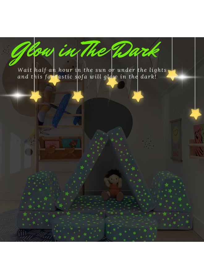 MeMoreCool Toddler Play Couch, 8-Piece Modular Kids Couch Set with Glow in the Dark Colorful Star Design, Convertible Foam Kids Sofa with Washable Plush Cover for Playroom Bedroom, Ages 3+ - Image 3