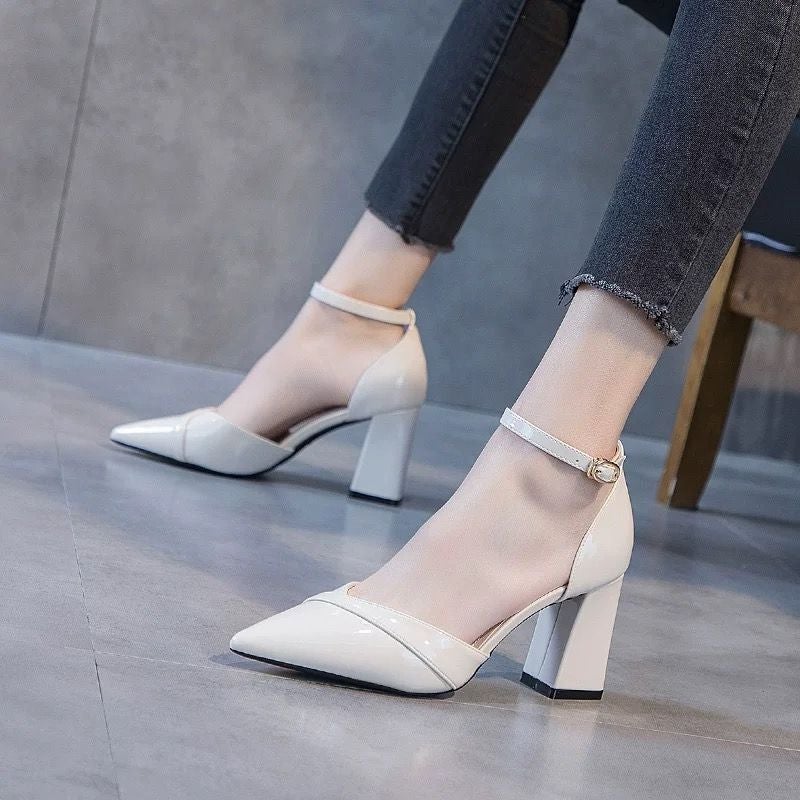 Low-Cut Pointed High Heel Shoes 2023 New Fashion All-Match Single-Layer Shoes Thick Heel Hollow Non-Slip Height Increasing Work Shoes - Image 2