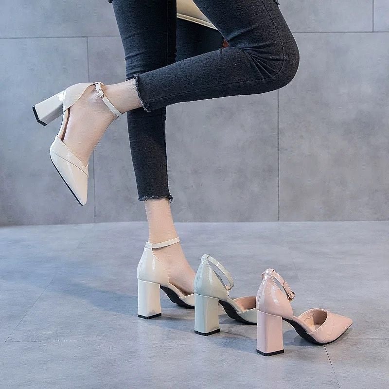 Low-Cut Pointed High Heel Shoes 2023 New Fashion All-Match Single-Layer Shoes Thick Heel Hollow Non-Slip Height Increasing Work Shoes - Image 4