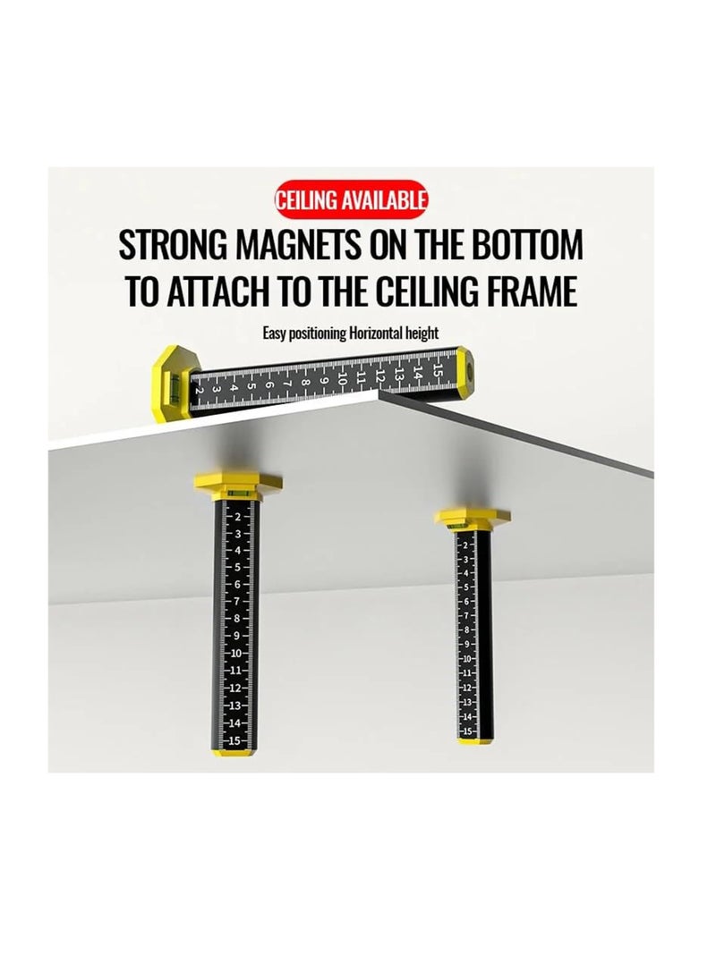 SYOSI - Ceiling and Floor Tile Height Ruler, Objects Height Measurement Tool Ensure Height Equal, with Magnetic Base, Leveling Special Ruler,Aluminum Alloy Laser Engraved Ruler, Tile Paving (2 PCS) - Image 1