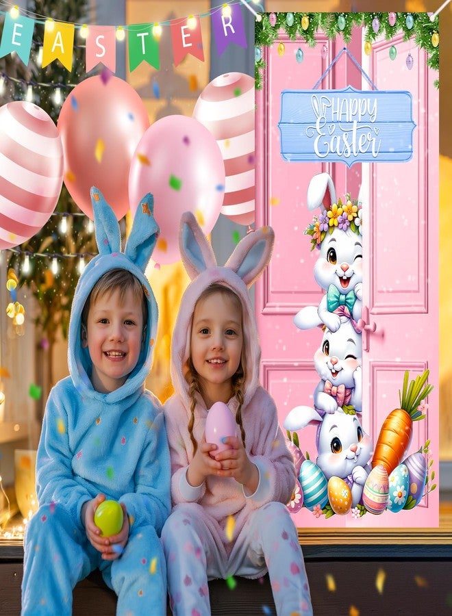Yoirrat Happy Easter Door Cover Decorations Pink Easter Bunny Eggs Door Banner Welcome Easter Banner Spring Easter Party Decorations for Front Door Wall Indoor Outdoor 72.8 x 35.4 Inch - Image 4