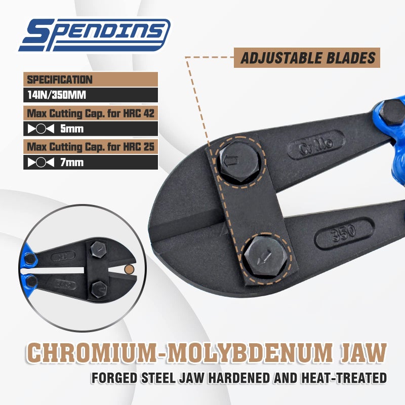SPENDINS 14 IN Bolt Cutter with Drop Forged Cr-Mo Alloy Steel Blades,with Ergonomic Handle,Heavy Duty Metal Cutter for Rebars, Chains, Locks, Wires, Bolts, Fence. - Image 5