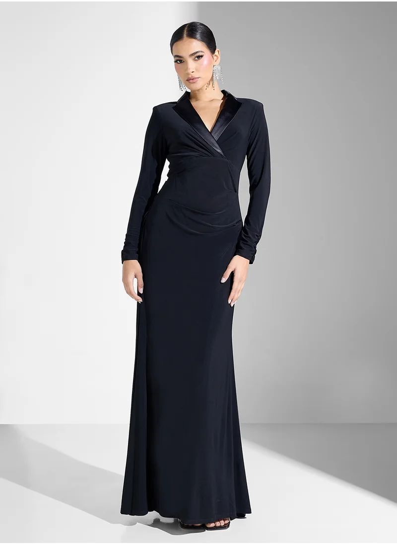 ادريانا بابيل Tuxedo Mermaid Gown With Long Sleeves Dress