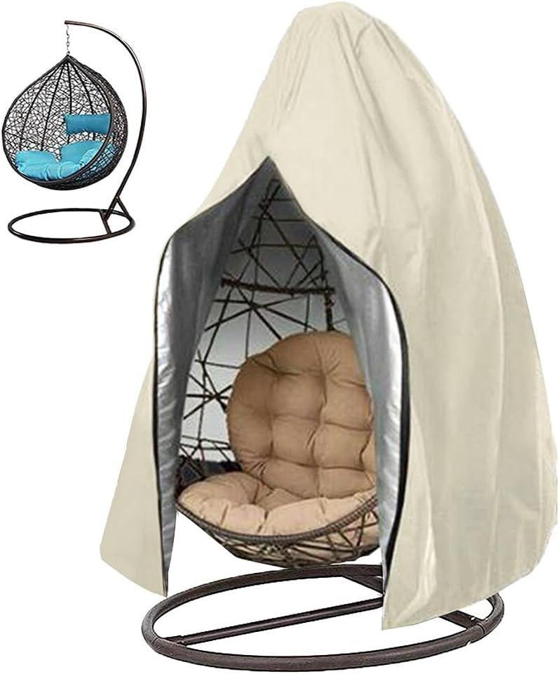 Oslimea Patio Egg Chair Cover, Waterproof Swing Egg Chair Cover with Zipper, Wind-proof Patio Swing Chair Cover with Bottom Buckle, Outdoor Wicker Single Seat Egg Chair Covers, Beige - Image 1