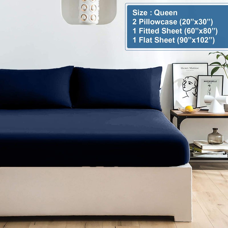 DAN RIVER DAN RIVER Queen Jersey Sheet Set|Luxury Heather 100% Cotton Bed Sheets|T-Shirt Sheets|All Season Bedding|Soft Comfortable Deep Pocket Jersey Cotton Bed Sheets (4Pc  Queen  Navy)  - Image 3
