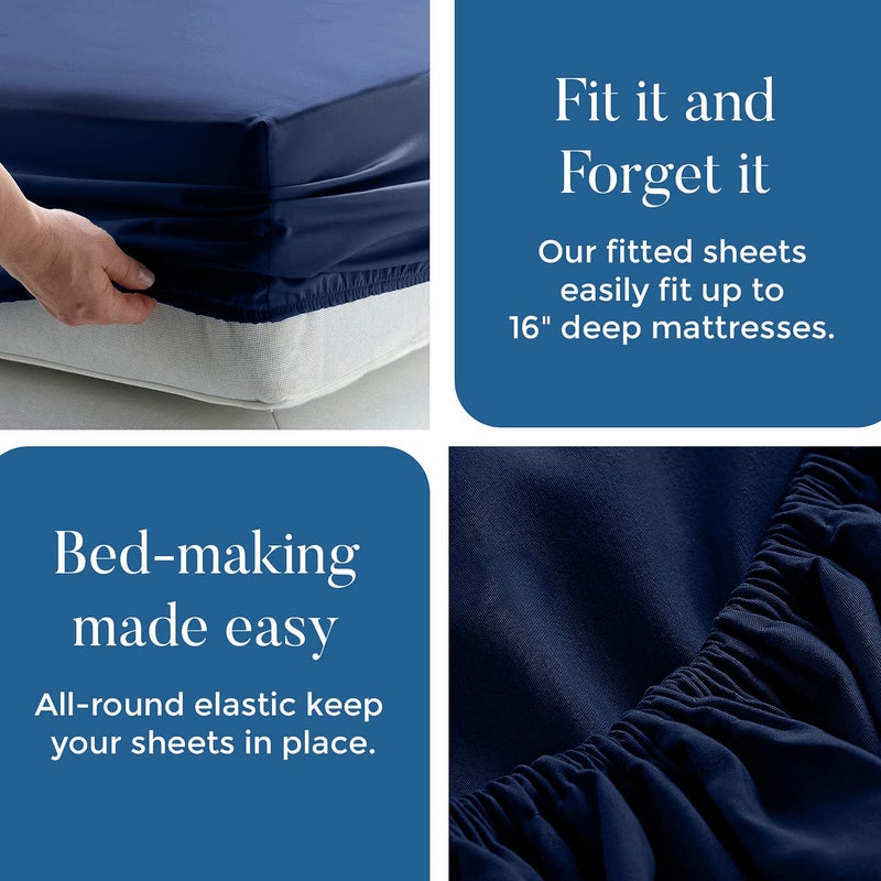 DAN RIVER DAN RIVER Queen Jersey Sheet Set|Luxury Heather 100% Cotton Bed Sheets|T-Shirt Sheets|All Season Bedding|Soft Comfortable Deep Pocket Jersey Cotton Bed Sheets (4Pc  Queen  Navy)  - Image 4