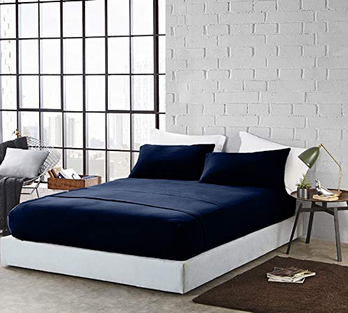 DAN RIVER DAN RIVER Queen Jersey Sheet Set|Luxury Heather 100% Cotton Bed Sheets|T-Shirt Sheets|All Season Bedding|Soft Comfortable Deep Pocket Jersey Cotton Bed Sheets (4Pc  Queen  Navy)  - Image 2