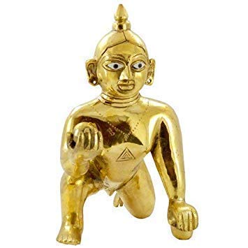 A & S VENTURES A&S Ventures Laddu Gopal Murti (Brass Idol) with Shringar Set of Mukut, Mala, Bansuri, Asan and 2 Dresses for God Krishna (Ladoo Gopal Dress Combo) (1 no.) - Image 2